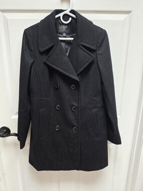 London Fog Black Double-Breasted Pea Coat